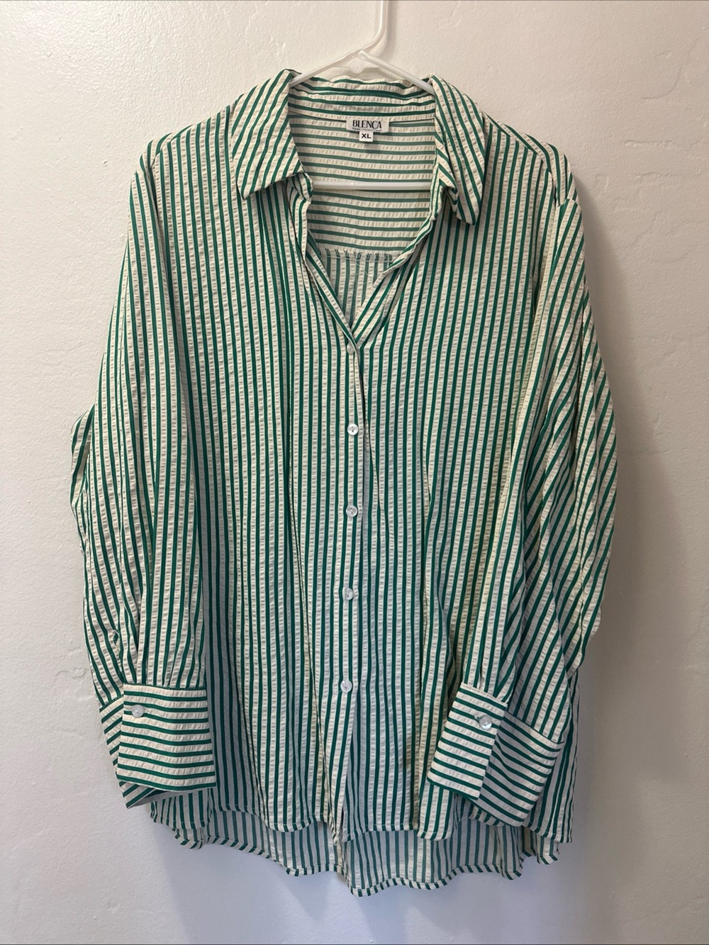 Green & White Striped Button-Down Shirt